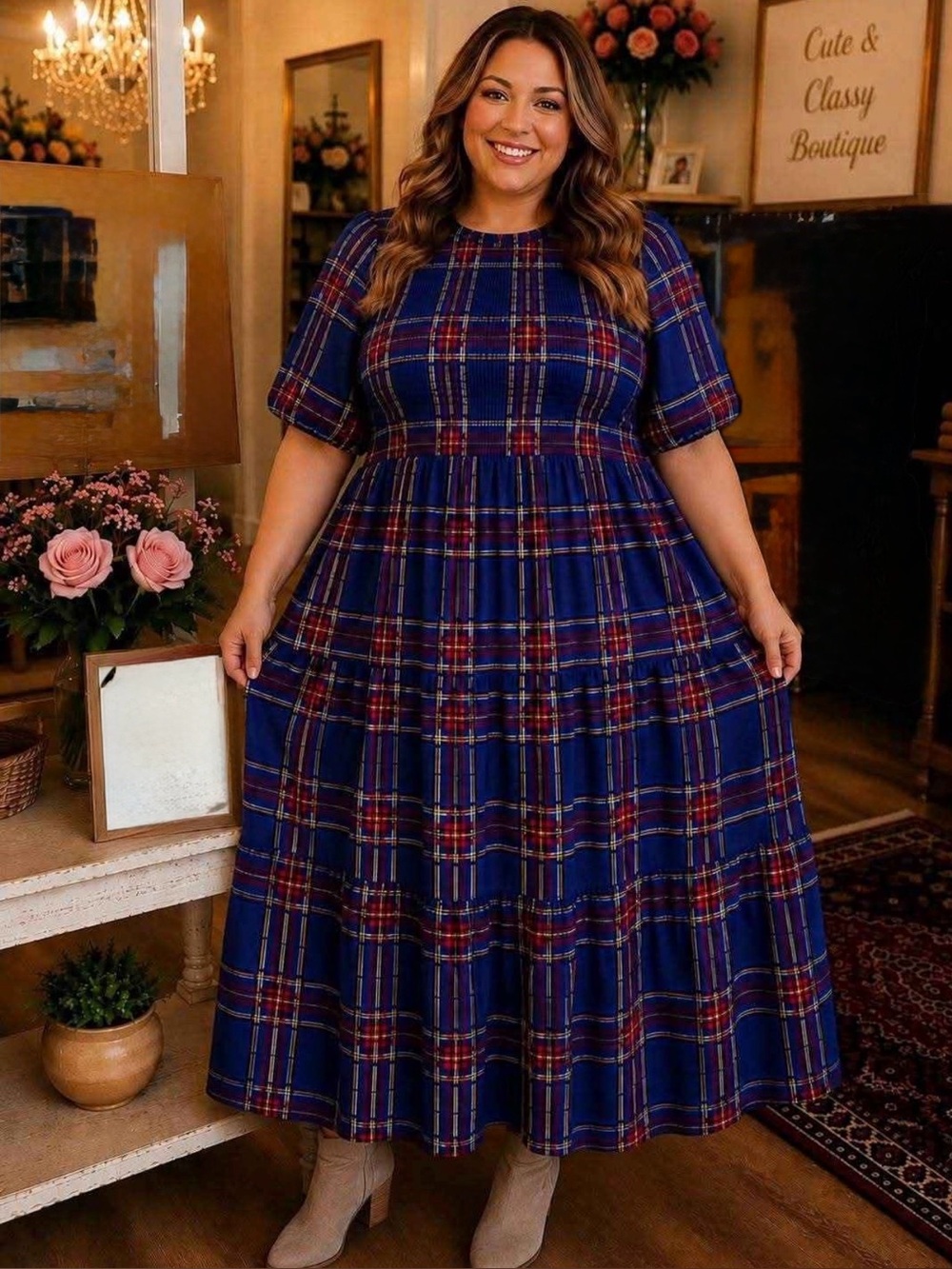 New 1XLarge SugarLips Plaid Tiered Strechy
Smocked Dress fully Lining